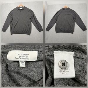 Turnbury Merino Wool Polo Sweater Men's XL Gray‎ Long Sleeve